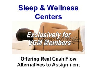 Sleep & Wellness
Centers
Offering Real Cash Flow
Alternatives to Assignment
 