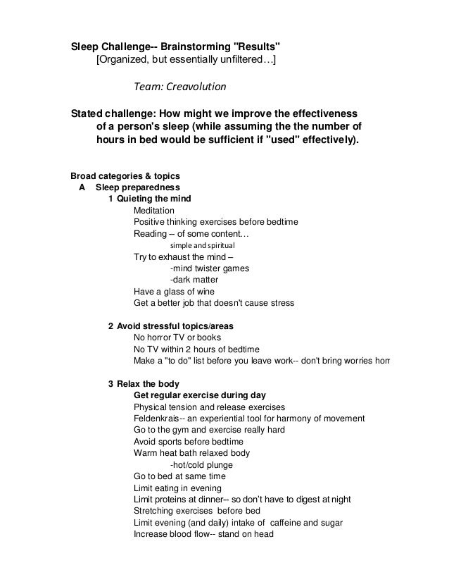 sleep brainstorm list 12 4 12 brainstorm list