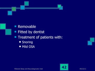 Removable Fitted by dentist Treatment of patients with: Snoring Mild OSA 