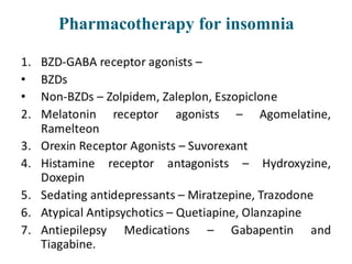 Pharmacotherapy for insomnia
 