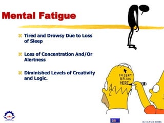 Dr. U.S. PAUL RUSSEL
Mental Fatigue
 Tired and Drowsy Due to Loss
of Sleep
 Loss of Concentration And/Or
Alertness
 Diminished Levels of Creativity
and Logic.
 