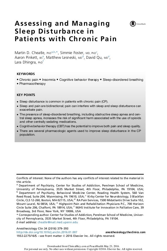 Assessing Sleep In Chronic Pain