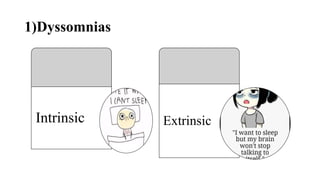 1)Dyssomnias
Intrinsic Extrinsic
 