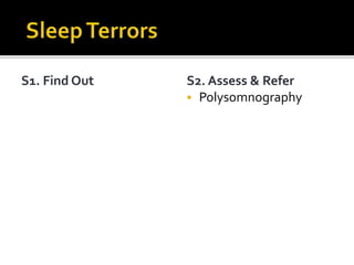 S1. Find Out S2. Assess & Refer
 Polysomnography
 