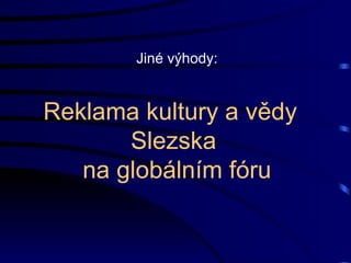Jiné výhody: Reklama kultury a vědy  Slezska  na globálním fóru 