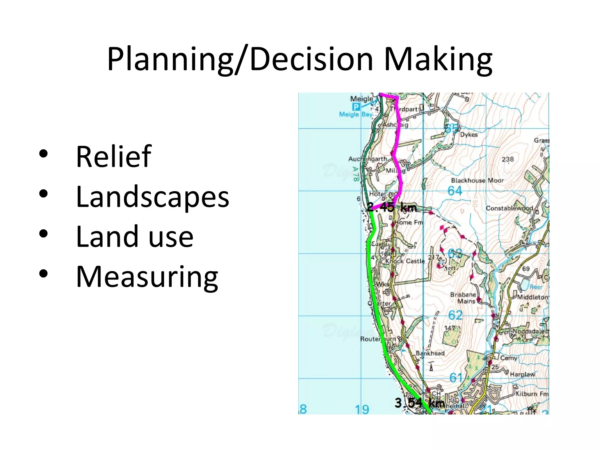 Planning/Decision Making 
• Relief 
• Landscapes 
• Land use 
• Measuring 
 