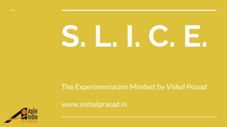 S. L. I. C. E.
The Experimentation Mindset by Vishal Prasad
www.vishalprasad.in
 