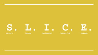 S. L. I. C. E.SELECT IMPLEMENTLEARN CHRONICLE EXPAND
 
