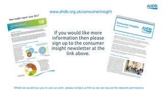 www.ahdb.org.uk/consumerinsight
If you would like more
information then please
sign up to the consumer
insight newsletter at the
link above.
Whilst we would love you to use our work, please contact us first so we can secure the relevant permissions
 