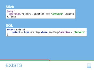EXISTS
Slick
SQL
 
