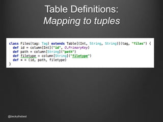 Table Definitions: 
Mapping to tuples 
@beckythebest 
 