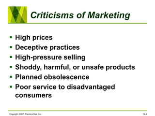Negative Promotion Marketing ethics and social responsibility | Criticisms of Marketing | PPT