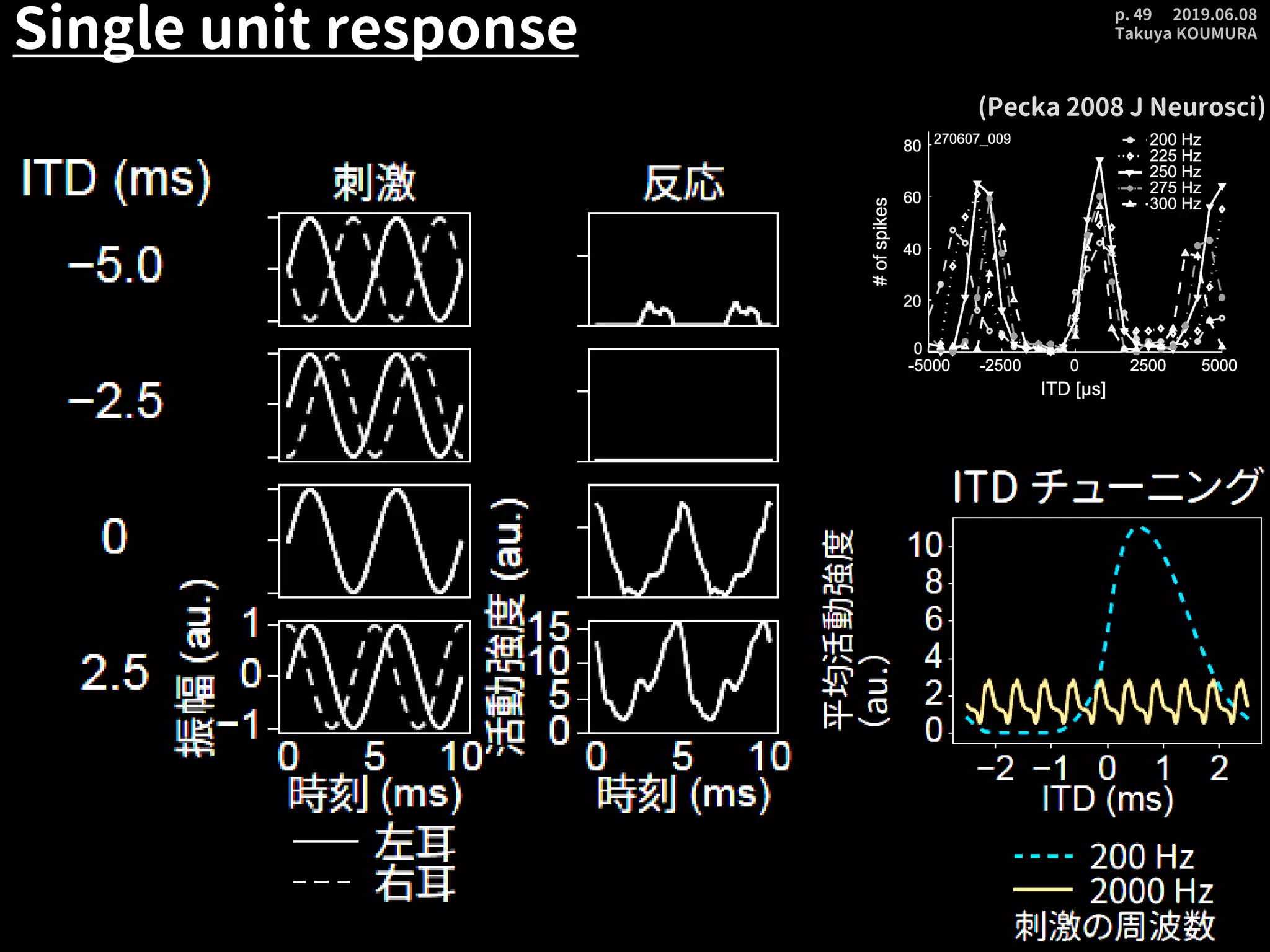 2019.06.08
Takuya KOUMURA
p. 49
Single unit response
(Pecka 2008 J Neurosci)
 