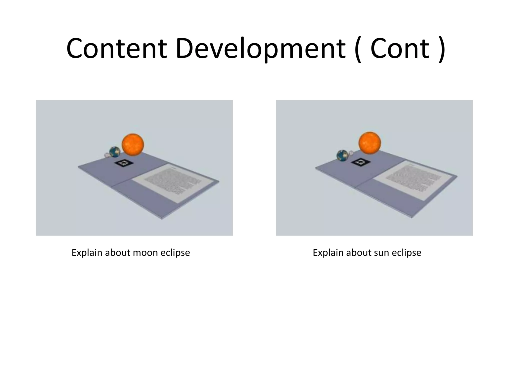 Content Development ( Cont )                 Explain about moon eclipse                                                   Explain about sun eclipse