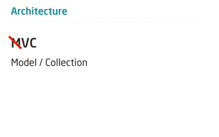 Architecture


MVC
Model / Collection
Template (View)
View (Controller)
Router
 
