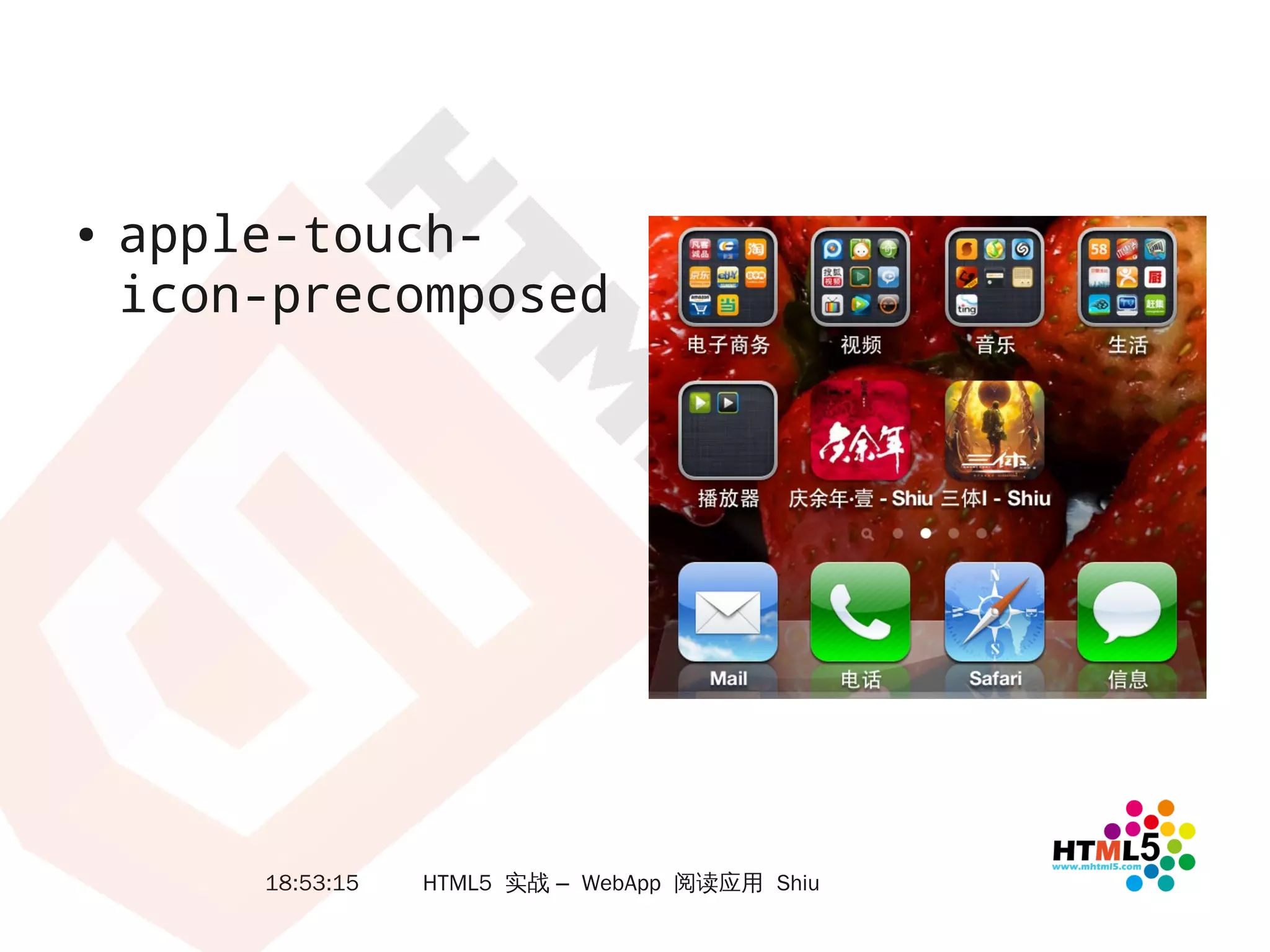 ●   apple-touch-
    icon-precomposed




        18:53:15   HTML5 实战 – WebApp 阅读应用 Shiu
 