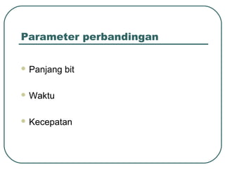 Parameter perbandingan

 Panjang   bit

 Waktu



 Kecepatan
 
