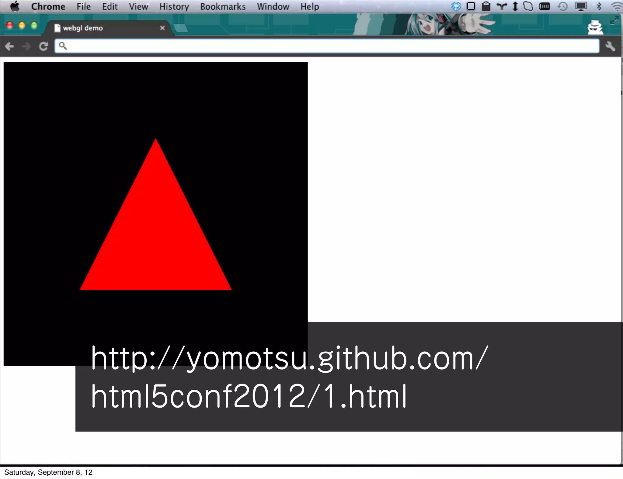 http://yomotsu.github.com/
                        html5conf2012/1.html

Saturday, September 8, 12
 