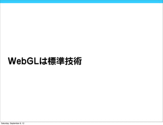 WebGLは標準技術




Saturday, September 8, 12
 
