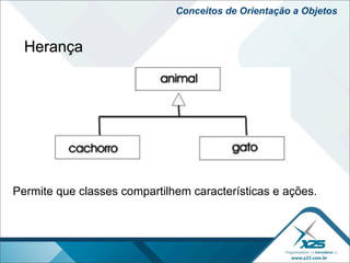 Conceitos de Orientação a Objetos


  Herança




Permite que classes compartilhem características e ações.
 