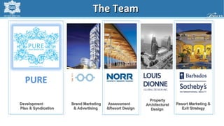 The Team




  PURE
                                                          Property
Development          Brand Marketing    Assessment      Architectural   Resort Marketing &
Plan & Syndication    & Advertising    &Resort Design     Design          Exit Strategy
 