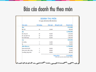 Báo cáo doanh thu theo món
 