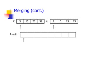 Merging (cont.)
54
23
10
3 75
25
5
1
X: Y:
Result:
 