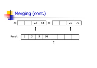 Merging (cont.)
54
23 75
25
10
5
3
1
X: Y:
Result:
 