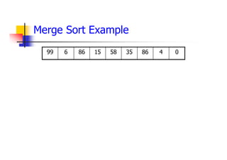 Merge Sort Example
0
4
86
35
58
15
86
6
99
 