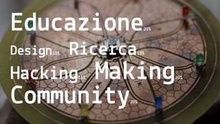 Educazione20%
Design10% Ricerca15%
Hacking15% Making20%
Community20%
 