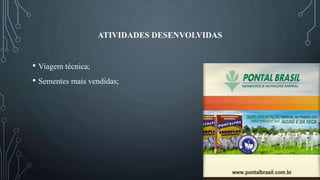 ATIVIDADES DESENVOLVIDAS
• Viagem técnica;
• Sementes mais vendidas;