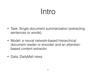 Neural Summarization by Extracting Sentences and Words | PDF