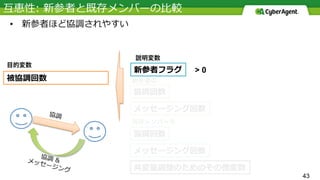 43
目的変数
説明変数
新参者の
既存メンバーの
• 
> 0
 