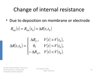 Change of internal resistance
• Due to deposition on membrane or electrode
the 9th Electrical Power, Electronics,
Communic...
