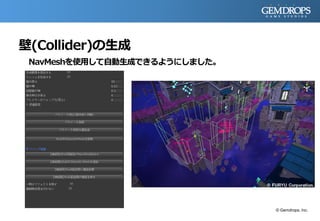 壁(Collider)の生成
NavMeshを使用して自動生成できるようにしました。
© Gemdrops, Inc.
 