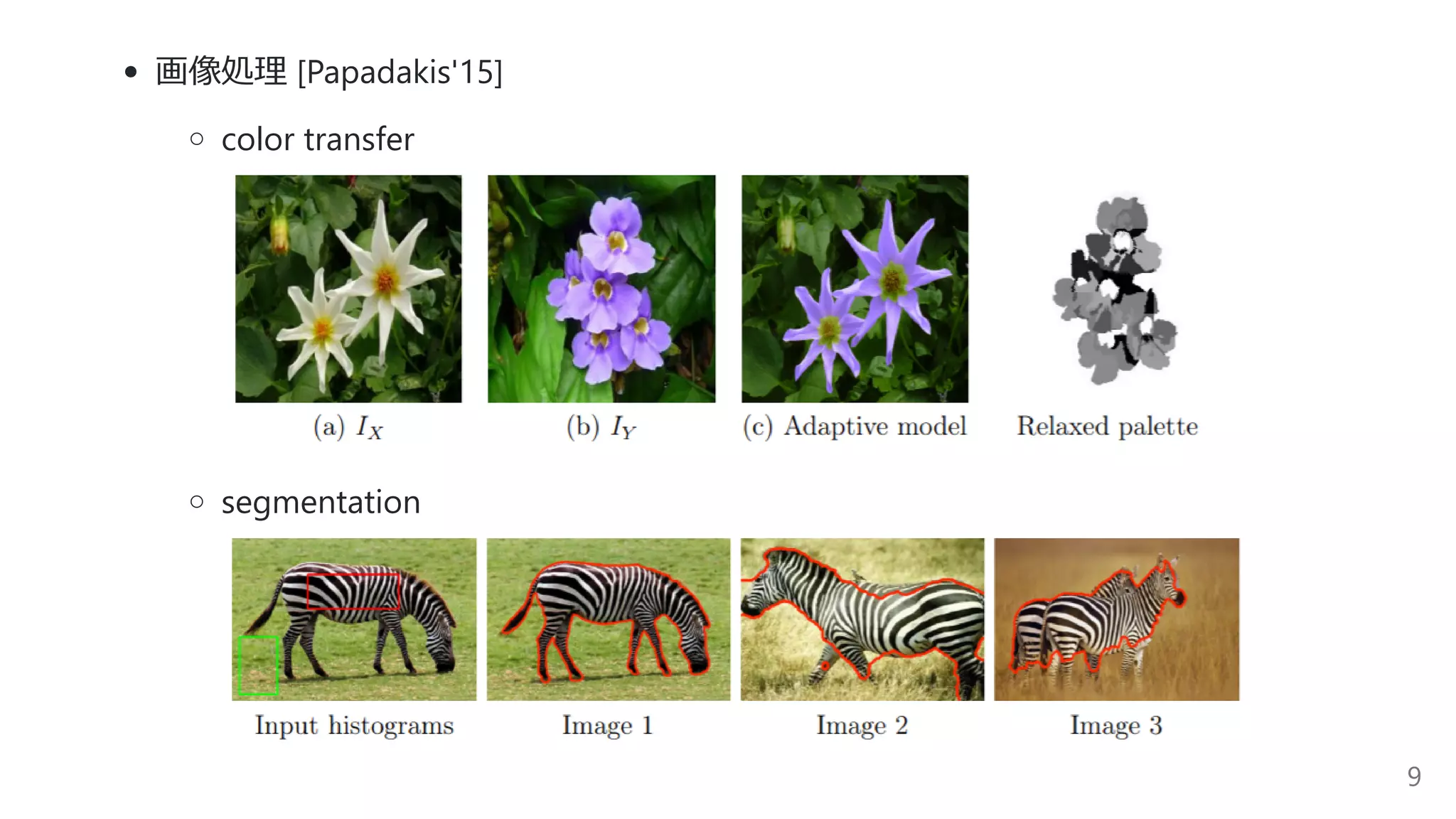 画像処理 [Papadakis'15]
color transfer
segmentation
9
 