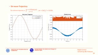 IINSTITUT DE TECHNOLOGIE DU
CAMBODGE
DEPARTEMENT DE GENIE ELECTRIQUE ET
ENERGETIQUE
•
ቄ
𝑦 = 0.5sin(𝜔𝑡)
𝑥 = 𝑡
; 𝑤 = 2𝜋𝑓, 𝑓 = 0.1𝐻𝑧
The reference trajectory is:
 