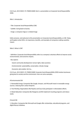 slide show of Corporate Social Responsibility (CSR) | DOCX