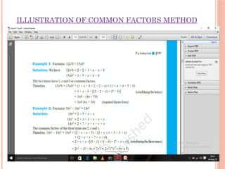Factorization of algebraic expressions math | PPTX