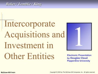 McGraw-Hill/ Irwin Copyright © 2002 by The McGraw-Hill Companies, Inc. All rights reserved.
4-1
Intercorporate
Acquisitions and
Investment in
Other Entities Electronic Presentation
by Douglas Cloud
Pepperdine University
Baker / Lembke / King
1
 