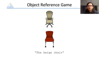 Object Reference Game
“The beige chair”
 