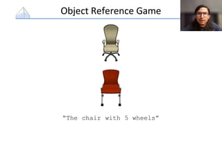 Object Reference Game
“The chair with 5 wheels”
 