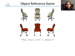 Object Reference Game
“The chair with 5 wheels”
 