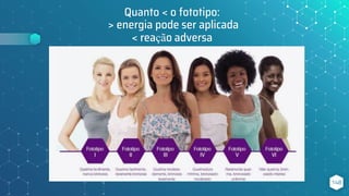 Quanto < o fototipo:
> energia pode ser aplicada
< reação adversa
148
 