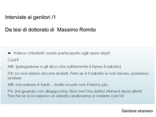 Interviste ai genitori /1
Da tesi di dottorato di Massimo Romito
Genitore straniero
 