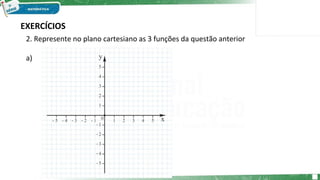 EXERCÍCIOS
2. Represente no plano cartesiano as 3 funções da questão anterior
a)
 