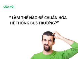 “ LÀM THẾ NÀO ĐỂ CHUẨN HÓA
HỆ THỐNG BUS TRƯỜNG?”
CÂU HỎI
 
