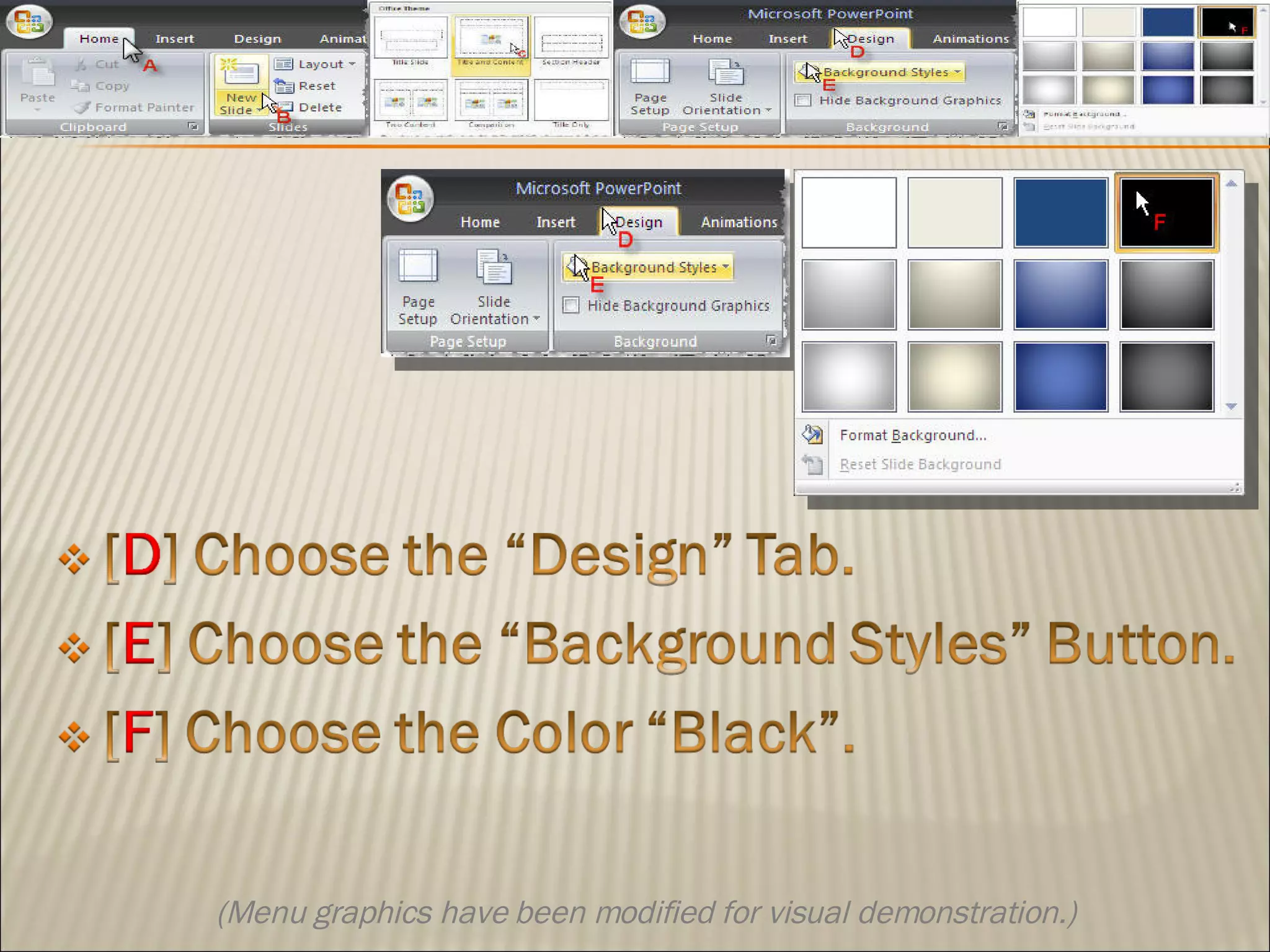 (Menu graphics have been modified for visual demonstration.)