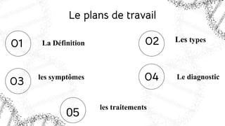 Le plans de travail
Les types
Le diagnostic
05
les symptômes
les traitements
01 02
03 04
La Définition
 