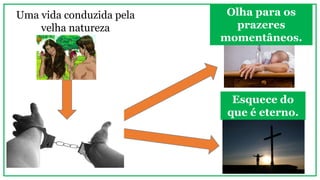 Uma vida conduzida pela
velha natureza
Olha para os
prazeres
momentâneos.
Esquece do
que é eterno.
 